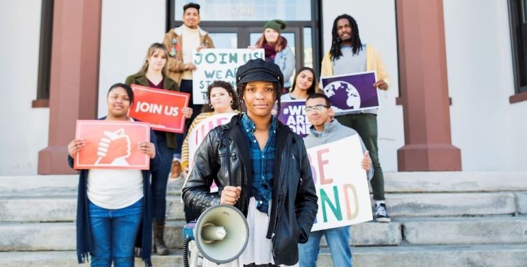 Students holding a peaceful protest or rally