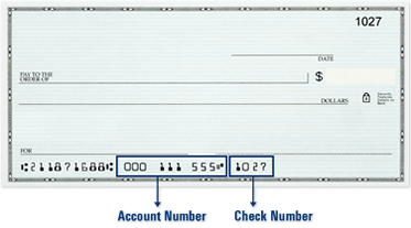 Photo of check showing location of Florence Bank Account Number