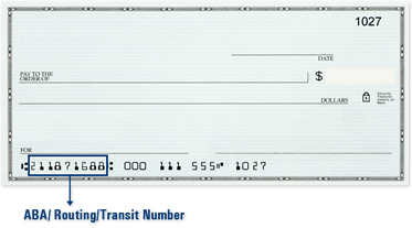 Photo of check showing location of Florence Bank Routing Number